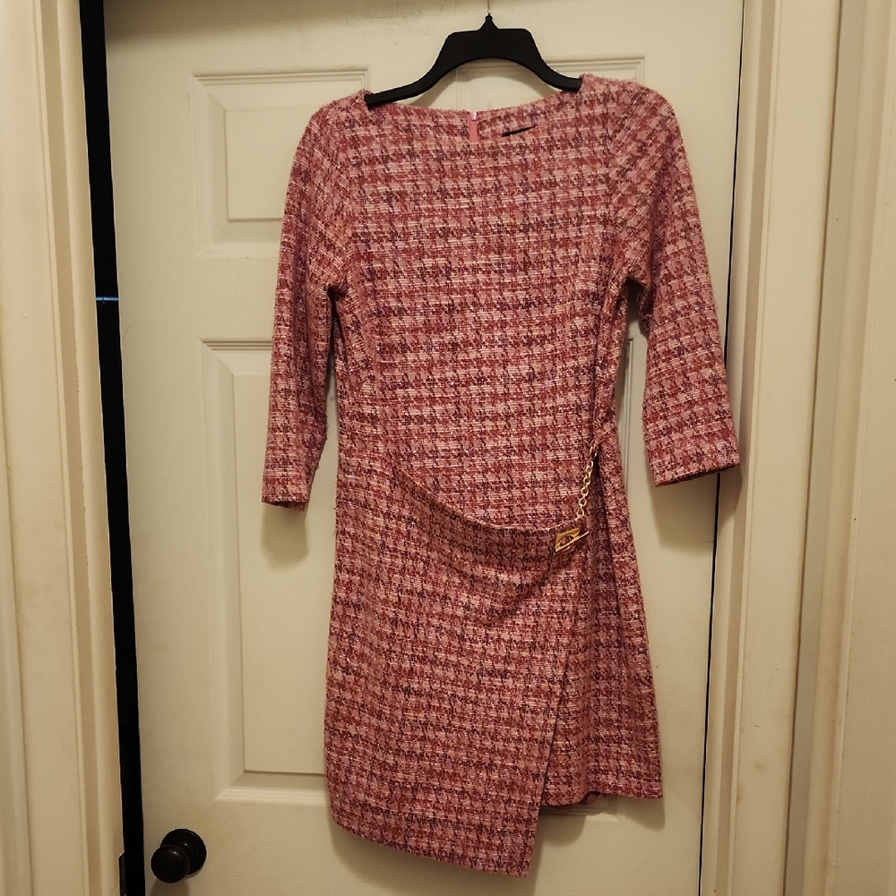 Halston Mini Elegant Pink Houndstooth Dress